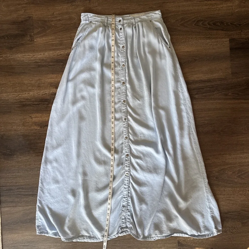 Pistola Skirt Womens Size M Blue Chambray Snap Baez Maxi Boho Indie Classic
